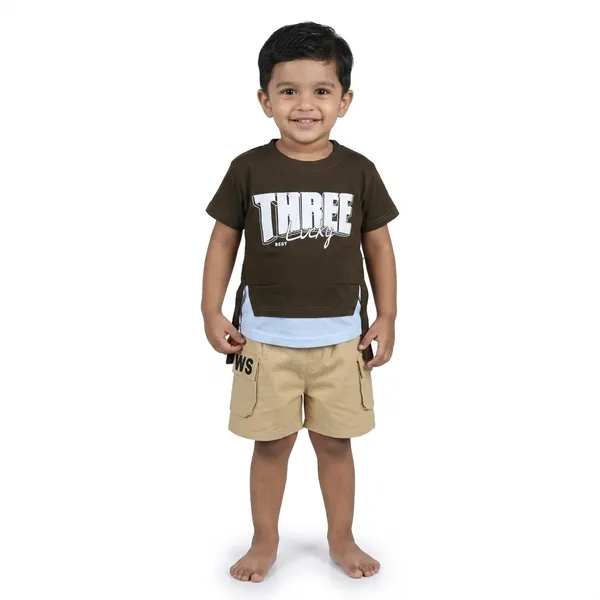 Black_Two-Piece_Outfit_Set,_T-Shirt_With_Three_Print_And_Khaki_Cargo_Shorts