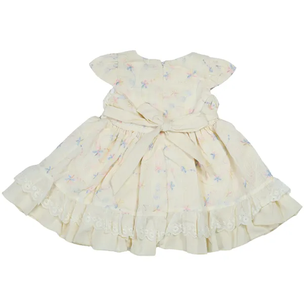 Cream_Tosilite_Lace_Blouse_And_Pleated_Skirt_Set_With_Bow_Detail,_Gold_Belt_Set
