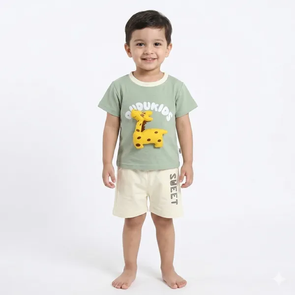 Dudu_Kids_Green_and_beige_T-Shirt_And_Shorts_Set_1-6_Years_kids
