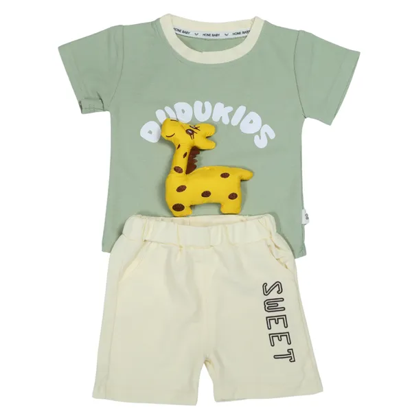 Dudu_Kids_Green_and_beige_T-Shirt_And_Shorts_Set_1-6_Years_kids