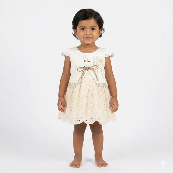 Cream_Tosilite_Floral_Lace_Party_Dress,_Short_Sleeve_With_Bow_Sash_And_Tie_Skirt_Set