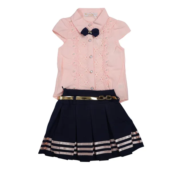 Pink_Lace_Blouse_And_Pleated_Skirt_Set_With_Bow_Detail,_Gold_Belt