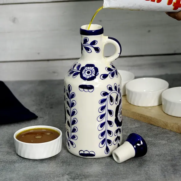 Flowy_Flora_Ceramic_Oil_Dispenser_With_Lid_|_Oil_Bottle_For_Kitchen,_1_Litres,_Ink_Blue_And_White
