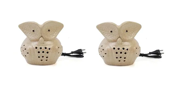 Electric_Aroma_Diffuser/Burner_&_Ancient_Baby_Owl_Shape_Electric_Ceramic_Aroma_Oil_Diffuser_Set_|_Electric_Diffuser_Burner_With_Oil_For_Room/Office/Home_Decor_Pack_Of_2_(Brown)