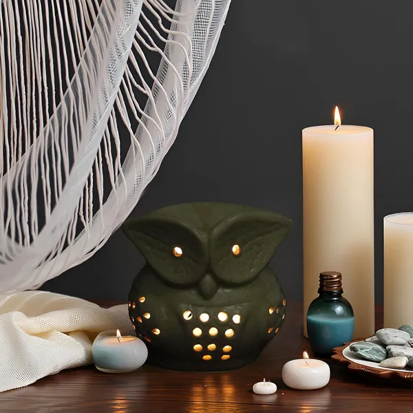Electric_Aroma_Diffuser/Burner_&_Ancient_Baby_Owl_Shape_Electric_Ceramic_Aroma_Oil_Diffuser_Set_|_Electric_Diffuser_Burner_With_Oil_For_Room/Office/Home_Decor_Pack_Of_2_(Brown)