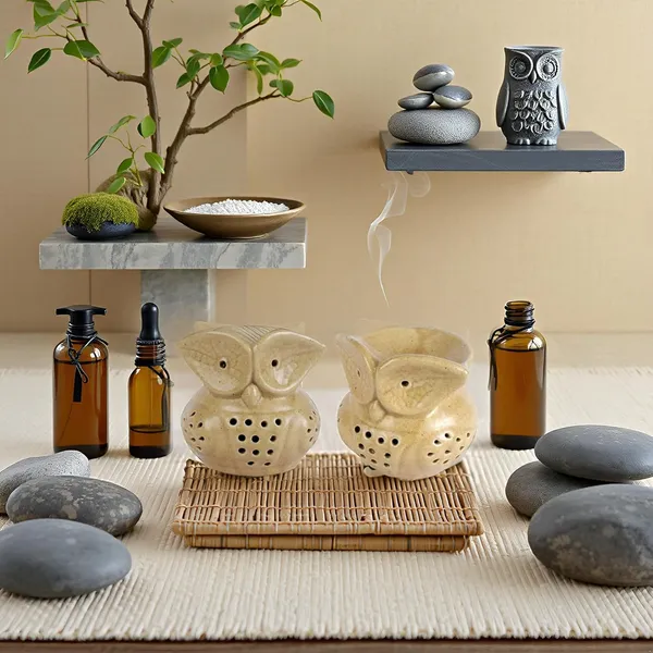Electric_Aroma_Diffuser/Burner_&_Ancient_Baby_Owl_Shape_Electric_Ceramic_Aroma_Oil_Diffuser_Set_|_Electric_Diffuser_Burner_With_Oil_For_Room/Office/Home_Decor_Pack_Of_2_(Brown)