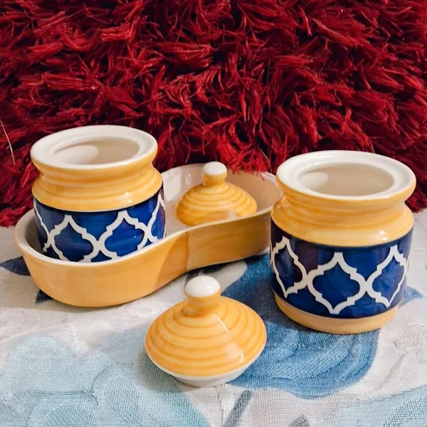 Ceramic_Jars_With_Lid_And_Holding_Tray_Multipurpose_Barni_For_Chutney,_Pickle_Jar_Storage_Container,_Dining_Table_Container_Set_(Pack_Of_2,_Multi-Color)_(Yellow)