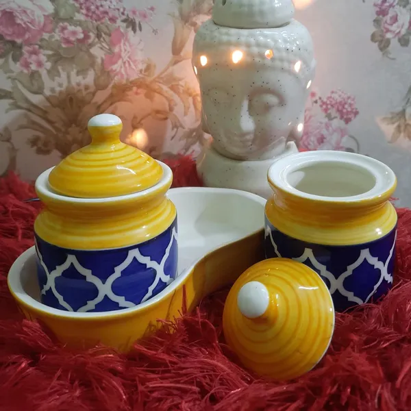 Ceramic_Jars_With_Lid_And_Holding_Tray_Multipurpose_Barni_For_Chutney,_Pickle_Jar_Storage_Container,_Dining_Table_Container_Set_(Pack_Of_2,_Multi-Color)_(Yellow)