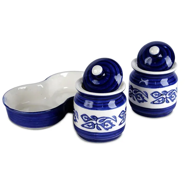 Ceramic_Jars_With_Lid_And_Holding_Tray_Multipurpose_Barni_For_Chutney,_Pickle_Jar_Storage_Container,_Dining_Table_Container_Set_(Pack_Of_2,_Multi-Color)_(White_&_Blue)