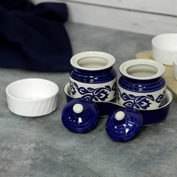 Ceramic_Jars_With_Lid_And_Holding_Tray_Multipurpose_Barni_For_Chutney,_Pickle_Jar_Storage_Container,_Dining_Table_Container_Set_(Pack_Of_2,_Multi-Color)_(White_&_Blue)