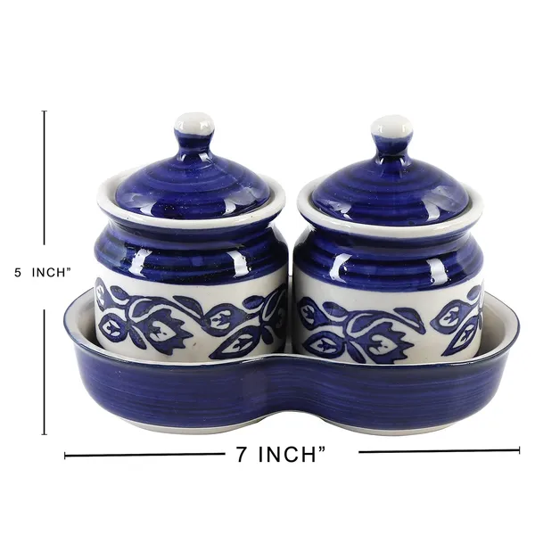 Ceramic_Jars_With_Lid_And_Holding_Tray_Multipurpose_Barni_For_Chutney,_Pickle_Jar_Storage_Container,_Dining_Table_Container_Set_(Pack_Of_2,_Multi-Color)_(White_&_Blue)