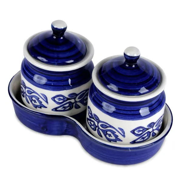 Ceramic_Jars_With_Lid_And_Holding_Tray_Multipurpose_Barni_For_Chutney,_Pickle_Jar_Storage_Container,_Dining_Table_Container_Set_(Pack_Of_2,_Multi-Color)_(White_&_Blue)