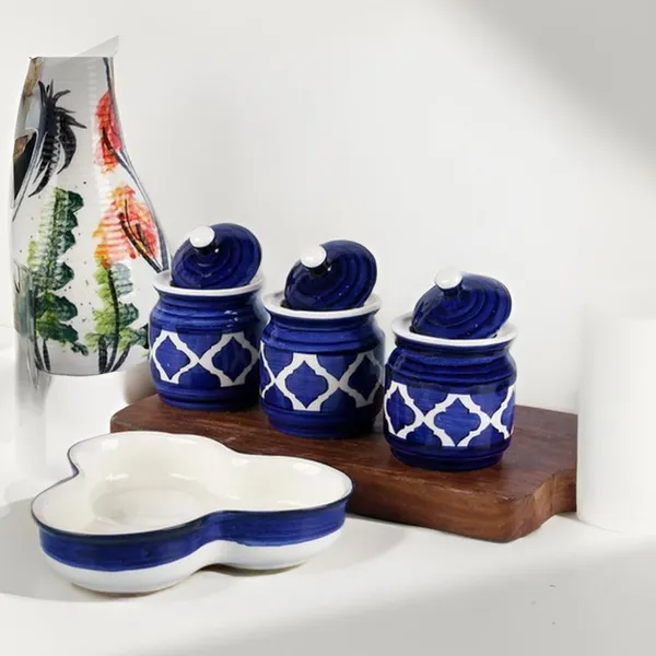 Ceramic_Jars_With_Lid_And_Holding_Tray_|_Multipurpose_Barni_For_Chutney,_Pickle,_Spice,_Jam,_Tea,_Sugar,_Ketchup_|_Storage_Container_|_Dining_Table_Container_Set_(Set_Of_3)