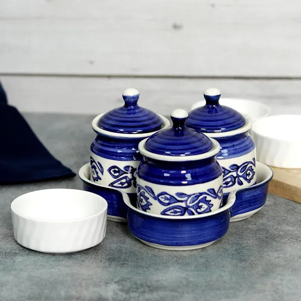 Ceramic_Jars_With_Lid_And_Holding_Tray_|_Multipurpose_Barni_For_Chutney_|_Pickle_Jar_|_Storage_Container_|_Dining_Table_Container_Set_(Set_Of_3,_Multi-Color)_(Blue)
