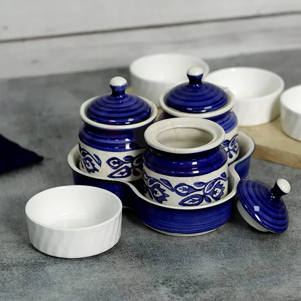 Ceramic_Jars_With_Lid_And_Holding_Tray_|_Multipurpose_Barni_For_Chutney_|_Pickle_Jar_|_Storage_Container_|_Dining_Table_Container_Set_(Set_Of_3,_Multi-Color)_(Blue)