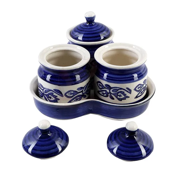 Ceramic_Jars_With_Lid_And_Holding_Tray_|_Multipurpose_Barni_For_Chutney_|_Pickle_Jar_|_Storage_Container_|_Dining_Table_Container_Set_(Set_Of_3,_Multi-Color)_(Blue)