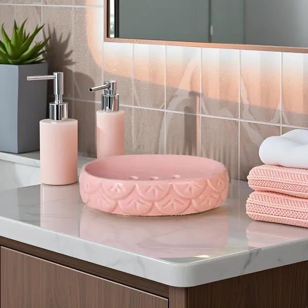 Ceramic_Bathroom_Accessories_Set_And_Organization_|_Liquid_Soap_Dispenser_Soap_Dish_Toothbrush_Holder_And_Tumbler_|_Soap_Dish_(Set_Of_1,_Pink)_Bath-Pink
