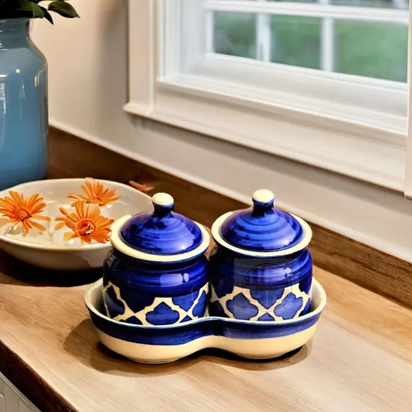 Ceramic_Jars_With_Lid_And_Holding_Tray_Multipurpose_Barni_For_Chutney,_Pickle_Jar_Storage_Container,_Dining_Table_Container_Set_(Pack_Of_2,_Multi-Color)