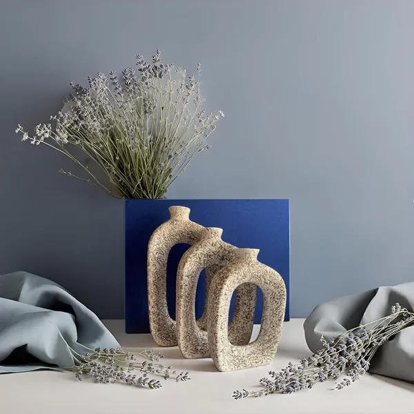 Handicrafts_Ceramic_Oval_Vase_With_Hole_In_Middle_And_Narrow_Neck,_Modern_Minimalist_Flower_Vase_With_Hollow_Donut_Circle_For_Living_Room,_Bedroom,_Entryway,_Wedding_(Pack_Of_3,Silver)