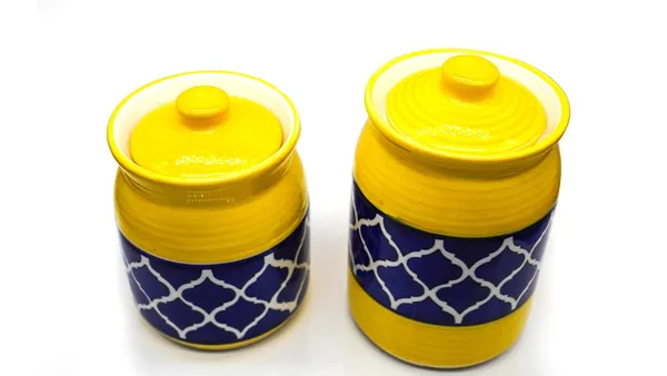 Handicrafts_Pure_Ceramic_Pickle_Jars_With_Unique_Lids_Multipurpose_Barni_For_Chutney,_Pickle_Jar_Storage_Container,_Dining_Table_Container_(Pack_Of_2,_500Ml_And_1000Ml)