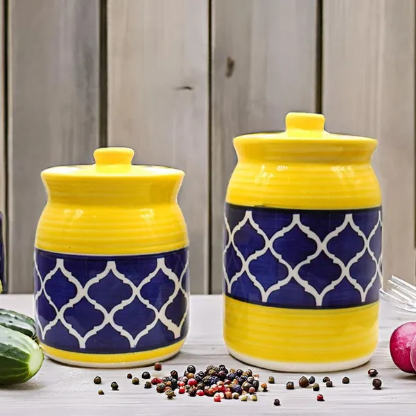 Handicrafts_Pure_Ceramic_Pickle_Jars_With_Unique_Lids_Multipurpose_Barni_For_Chutney,_Pickle_Jar_Storage_Container,_Dining_Table_Container_(Pack_Of_2,_500Ml_And_1000Ml)
