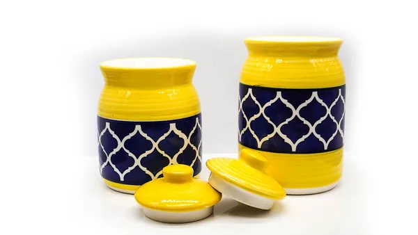 Handicrafts_Pure_Ceramic_Pickle_Jars_With_Unique_Lids_Multipurpose_Barni_For_Chutney,_Pickle_Jar_Storage_Container,_Dining_Table_Container_(Pack_Of_2,_500Ml_And_1000Ml)