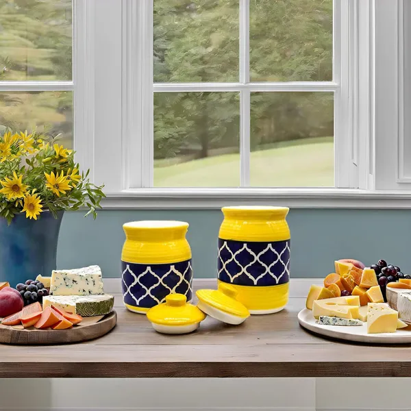 Handicrafts_Pure_Ceramic_Pickle_Jars_With_Unique_Lids_Multipurpose_Barni_For_Chutney,_Pickle_Jar_Storage_Container,_Dining_Table_Container_(Pack_Of_2,_500Ml_And_1000Ml)