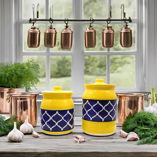 Handicrafts_Pure_Ceramic_Pickle_Jars_With_Unique_Lids_Multipurpose_Barni_For_Chutney,_Pickle_Jar_Storage_Container,_Dining_Table_Container_(Pack_Of_2,_500Ml_And_1000Ml)