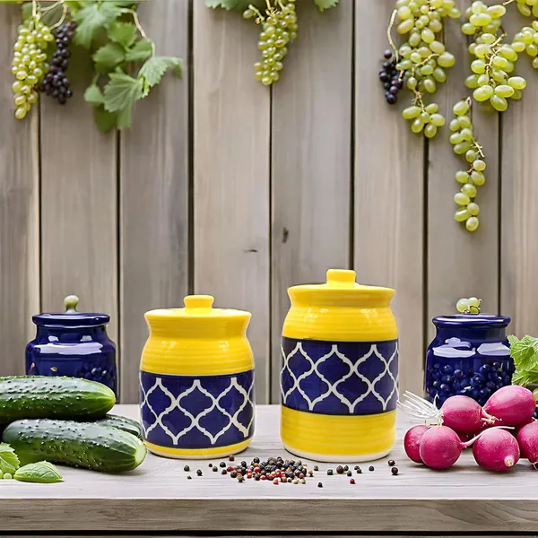 Handicrafts_Pure_Ceramic_Pickle_Jars_With_Unique_Lids_Multipurpose_Barni_For_Chutney,_Pickle_Jar_Storage_Container,_Dining_Table_Container_(Pack_Of_2,_500Ml_And_1000Ml)