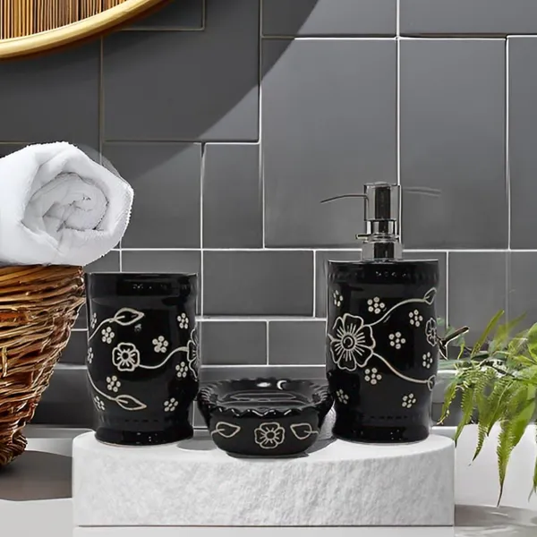 Handicrafts_Ceramic_Bathroom_Accessories_Set_And_Organization_|_Liquid_Soap_Dispenser_Soap_Dish_Toothbrush_Holder_And_Tumbler_|_Tumblers_(Set_Of_1,_Black),_3_Pcs_Bath-Black