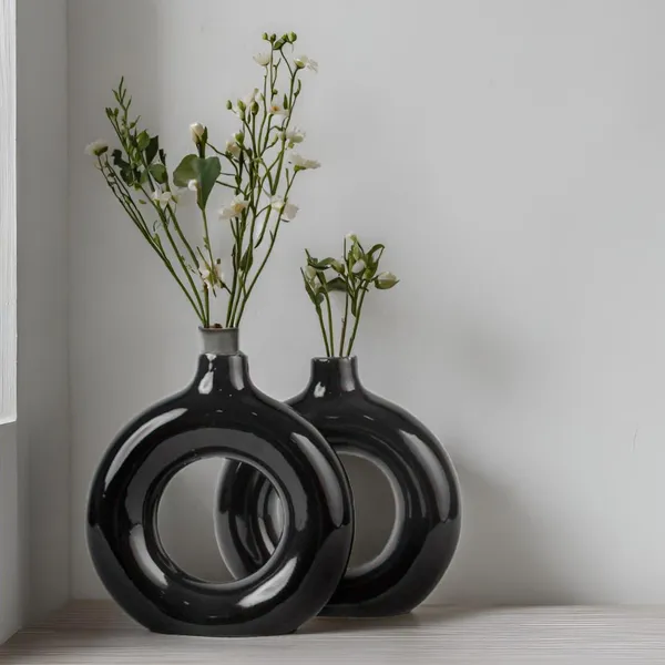 Ceramics_Vases_Flower_Pot_|_Ring_Shape_With_Unique_Quality_Ceramic_Vase_Combo_Vase_8_&_6_Inches_(Black)