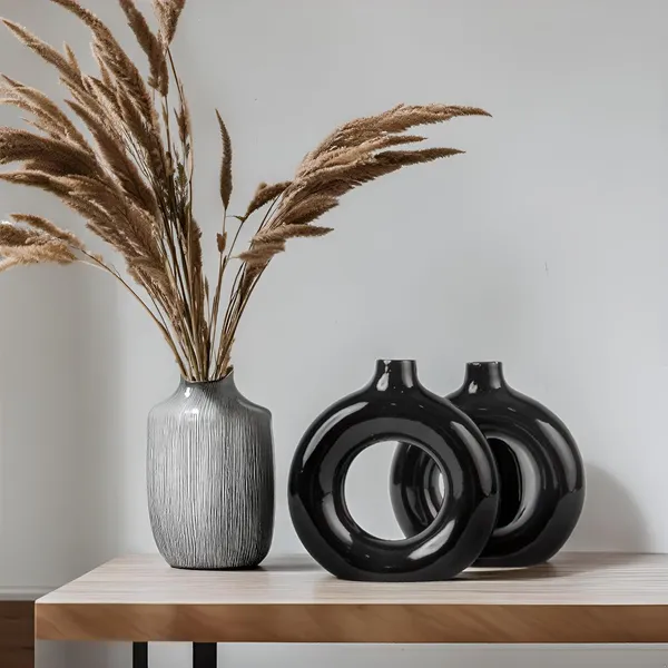 Ceramics_Vases_Flower_Pot_|_Ring_Shape_With_Unique_Quality_Ceramic_Vase_Combo_Vase_8_&_6_Inches_(Black)