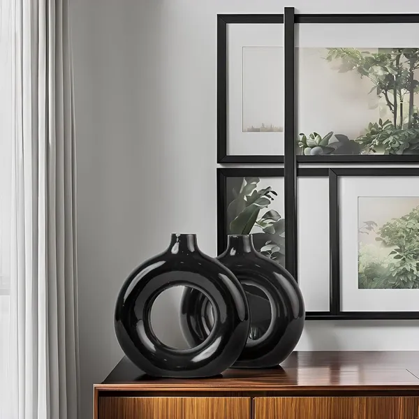 Ceramics_Vases_Flower_Pot_|_Ring_Shape_With_Unique_Quality_Ceramic_Vase_Combo_Vase_8_&_6_Inches_(Black)