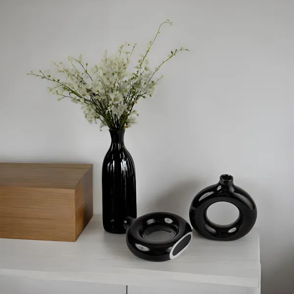 Ceramics_Vases_Flower_Pot_|_Ring_Shape_With_Unique_Quality_Ceramic_Vase_Combo_Vase_8_&_6_Inches_(Black)