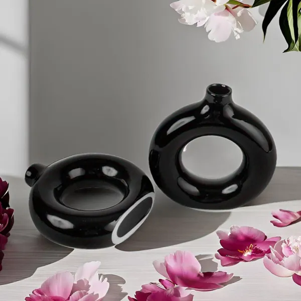 Ceramics_Vases_Flower_Pot_|_Ring_Shape_With_Unique_Quality_Ceramic_Vase_Combo_Vase_8_&_6_Inches_(Black)