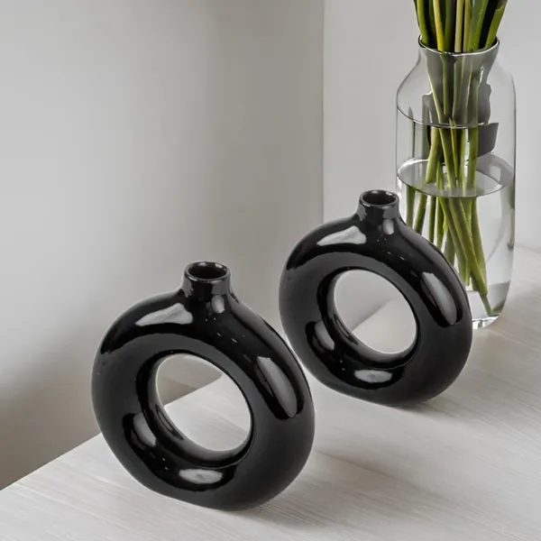 Ceramics_Vases_Flower_Pot_|_Ring_Shape_With_Unique_Quality_Ceramic_Vase_Combo_Vase_8_&_6_Inches_(Black)