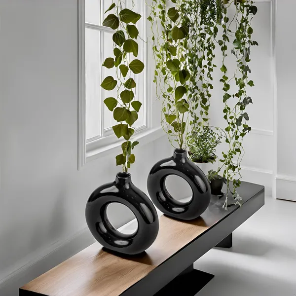Ceramics_Vases_Flower_Pot_|_Ring_Shape_With_Unique_Quality_Ceramic_Vase_Combo_Vase_8_&_6_Inches_(Black)