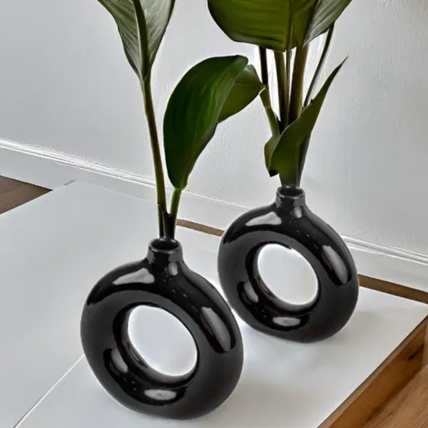 Ceramics_Vases_Flower_Pot_|_Ring_Shape_With_Unique_Quality_Ceramic_Vase_Combo_Vase_8_&_6_Inches_(Black)
