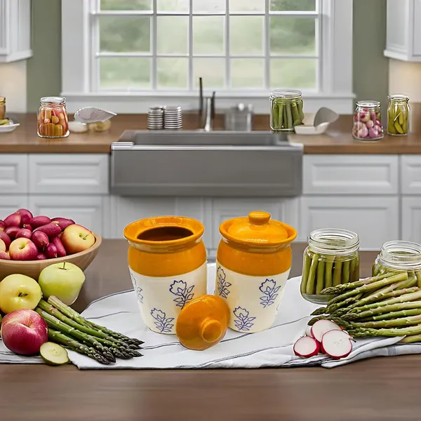 Handicrafts_Ceramic_Jars_Table_Pickle_Jar_Set_With_Lid,_Cookie_Jar_(1000Ml+1000Ml)