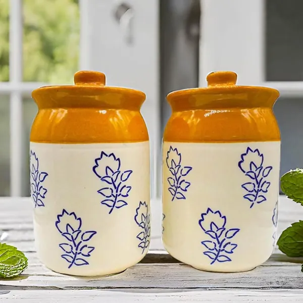 Handicrafts_Ceramic_Jars_Table_Pickle_Jar_Set_With_Lid,_Cookie_Jar_(1000Ml+1000Ml)