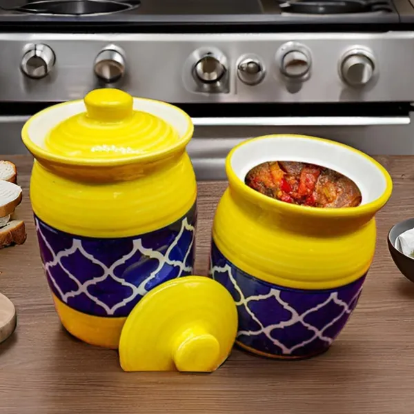 Handicrafts_Pure_Ceramic_Pickle_Jars_With_Unique_Lids_Multipurpose_Barni_For_Chutney,_Pickle_Jar_Storage_Container,_Dining_Table_Container_(1000Ml,_Pack_Of_2,_Multicolor)