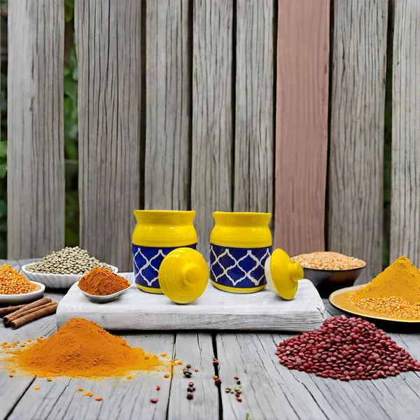 Handicrafts_Pure_Ceramic_Pickle_Jars_With_Unique_Lids_Multipurpose_Ceramic_Barni_For_Chutney_|_Pickle_Jar_Storage_Container_|_Dining_Table_Container_-_(500Ml)_Pack_Of_2_-_Multicolor