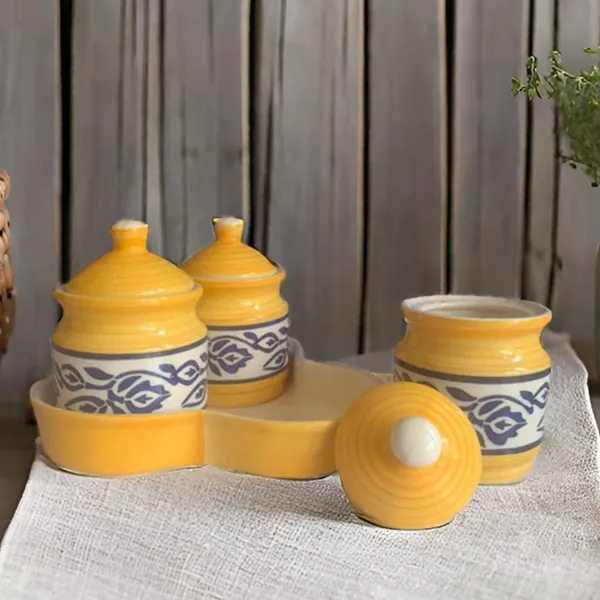 Ceramic_Pickle_Jars_Set_500Ml_Pottery_Storage_Jar_Set_For_Pickle,_Cornichon_Storage_Jar_Set_For_Pickle_Barni_For_Achar_With_Tray_(200_Ml_Each,_Yellow,_Set_Of_3)