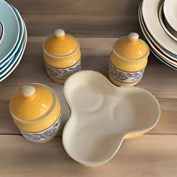 Ceramic_Pickle_Jars_Set_500Ml_Pottery_Storage_Jar_Set_For_Pickle,_Cornichon_Storage_Jar_Set_For_Pickle_Barni_For_Achar_With_Tray_(200_Ml_Each,_Yellow,_Set_Of_3)