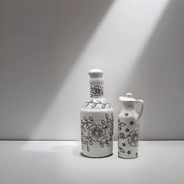 Handicrafts_Ceramic_Oil_Dispenser_Gol_+_Mini_|_Pack_Of_2_|_White_|_1000_Ml+300Ml