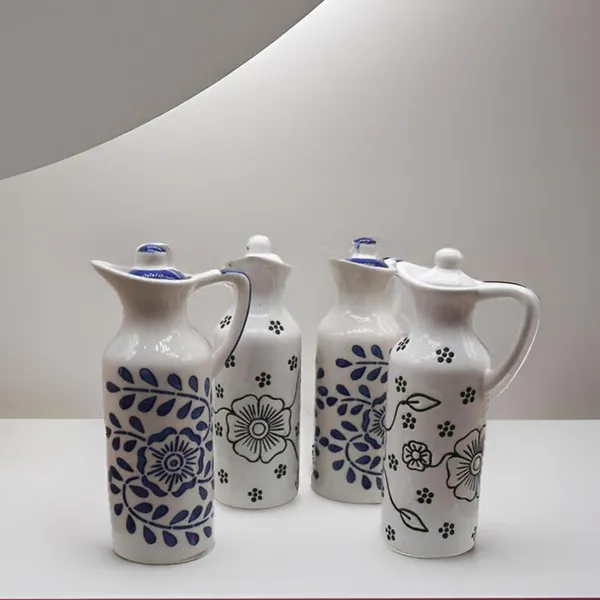 Ceramic_Oil_Dispenser_Mini_(Pack_Of_4)_Blue_&_White_|_300_Ml_Each