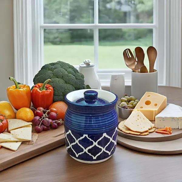 Kreceramic_Jars_With_Lid_And_Multipurpose_Barni_For_Chutney|_Pickle|_Spice|_Storage_Container|_Dining_Table_Container_Set_(500_Ml)_Blue