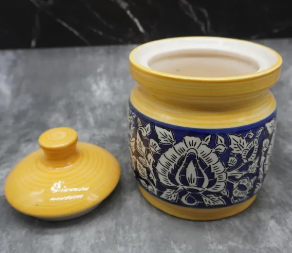 Handicrafts_Ceramic_Pickle_Jar_Lid_Multipurpose_Barni_For_Chutney,_Pickle_Jar_Storage_Container,_Dining_Table_Containerv_-_200_Ml_(Pack_Of_1,_Yellow)