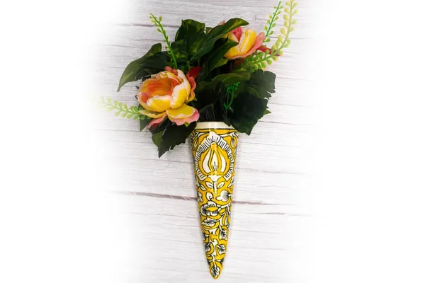 Handicrafts_Ceramic_Pottery_Style_Cone_Planter_For_Home_Balcony_And_Living_Room_|_Flower_Vase_Floral_Cones_Decorative_Wall_Hanging_Pots_(Yellow)