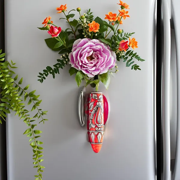 _Ceramic_Pottery_Style_Cone_Planter_For_Home_Balcony_And_Living_Room_|_Flower_Vase,_Floral_Cones,_Decorative_Wall_Hanging_Pots_(Oval_Red)